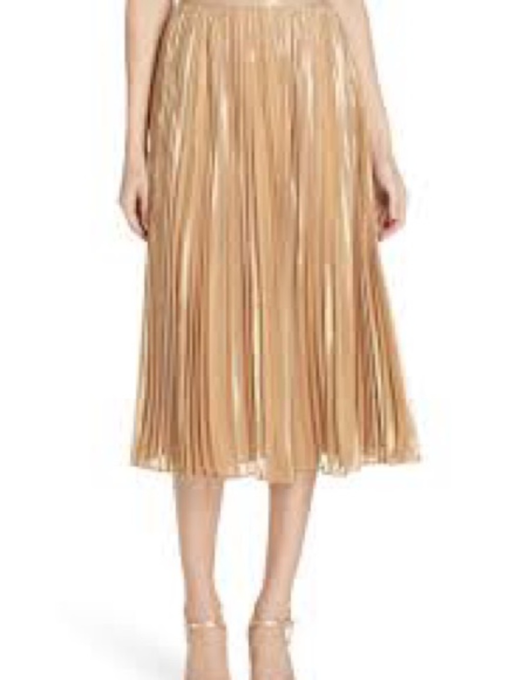 NWOT Kate Spade Metallic Pleated Gold Midi Skirt Size 14